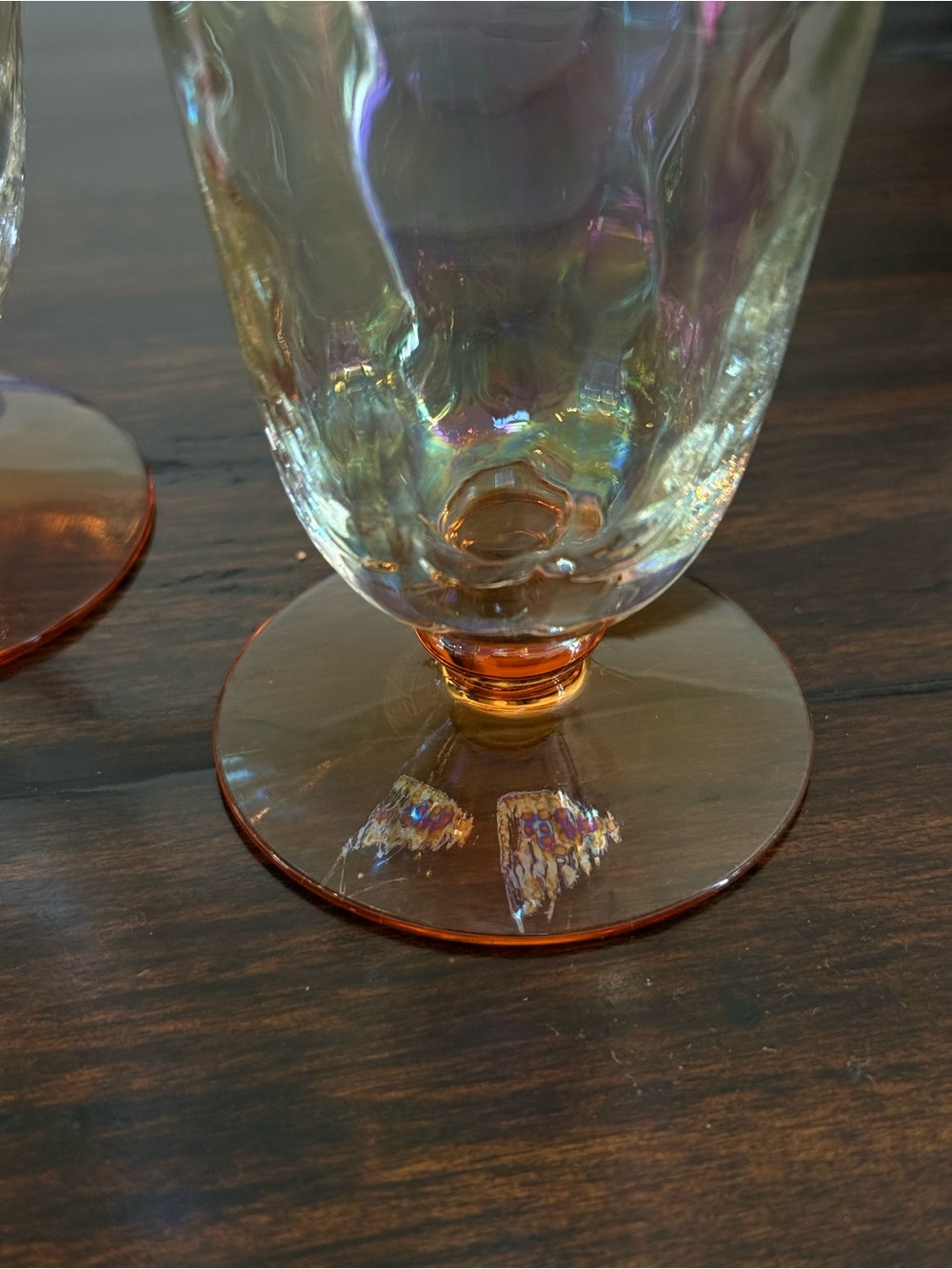 Iridescent Footed Glasses - Amber Base (Set of 2) Fostoria - Picture 3 of 6